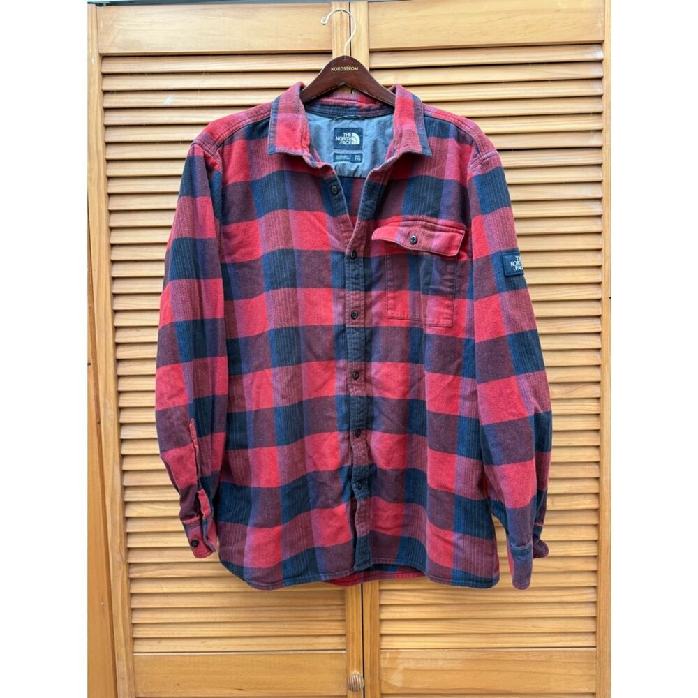 The North Face Red & Navy Plaid Flannel XXL